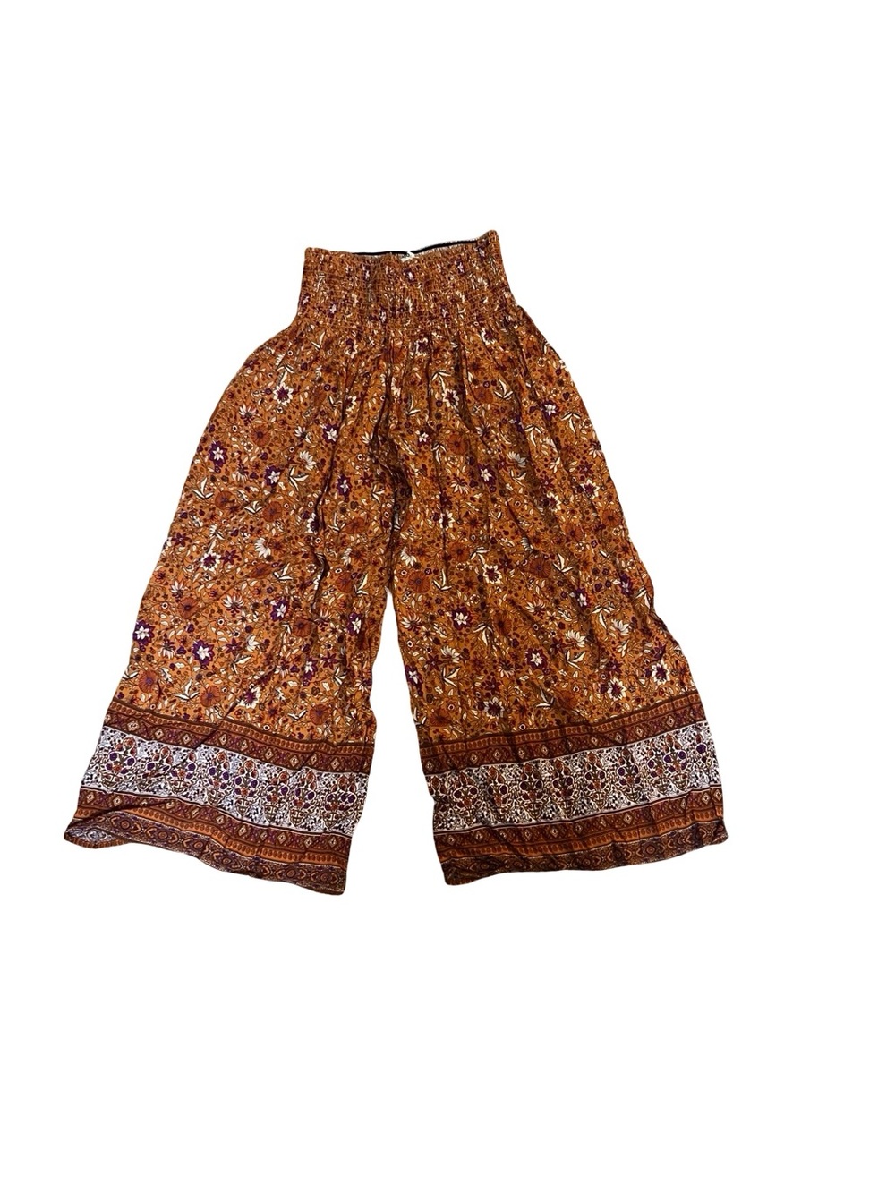 Natural Life Boho Wide Leg Smocked Palazzo Pants Floral Border Print Size Small - Picture 2 of 3